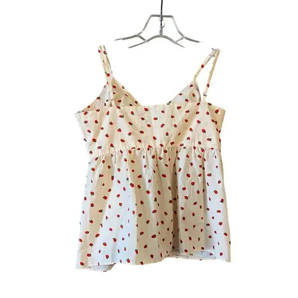 Madewell Women's Size 2 Cotton Tie-Front Keyhole Cami Top in Fresh Strawberries - Picture 3 of 12